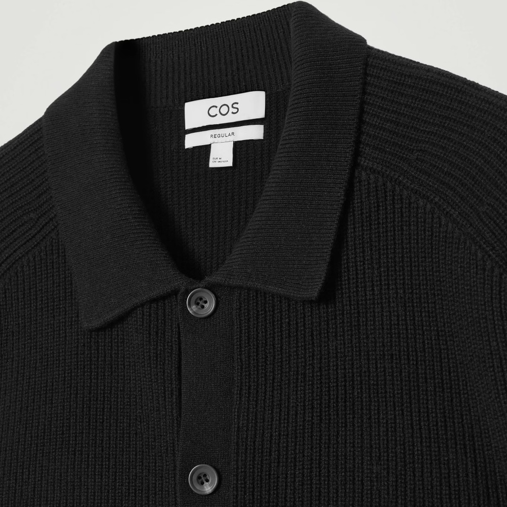 COS Black Collared Ribbed Wool-Cashmere Cardigan w/ Buttons - Size Large - Picture 7 of 7